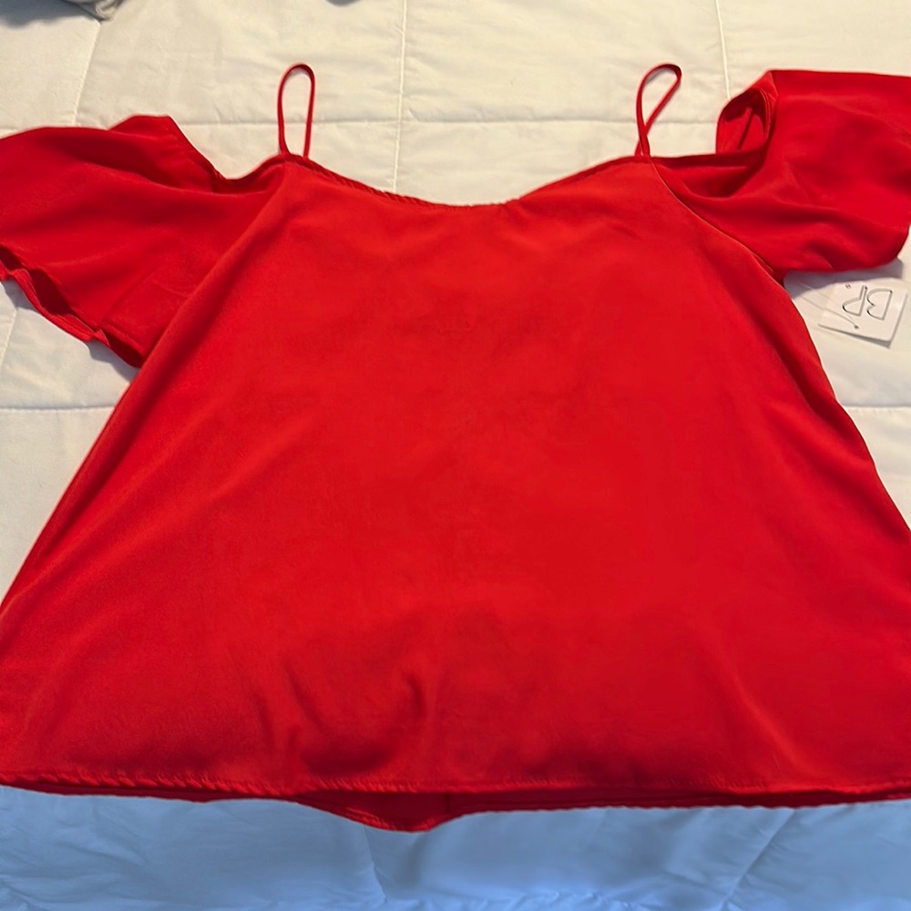 NWT - red off shoulder (with spaghetti straps) top with crisscross back